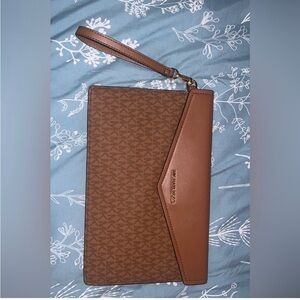 Michael Kors Tan and Brown Geometric Wristlet